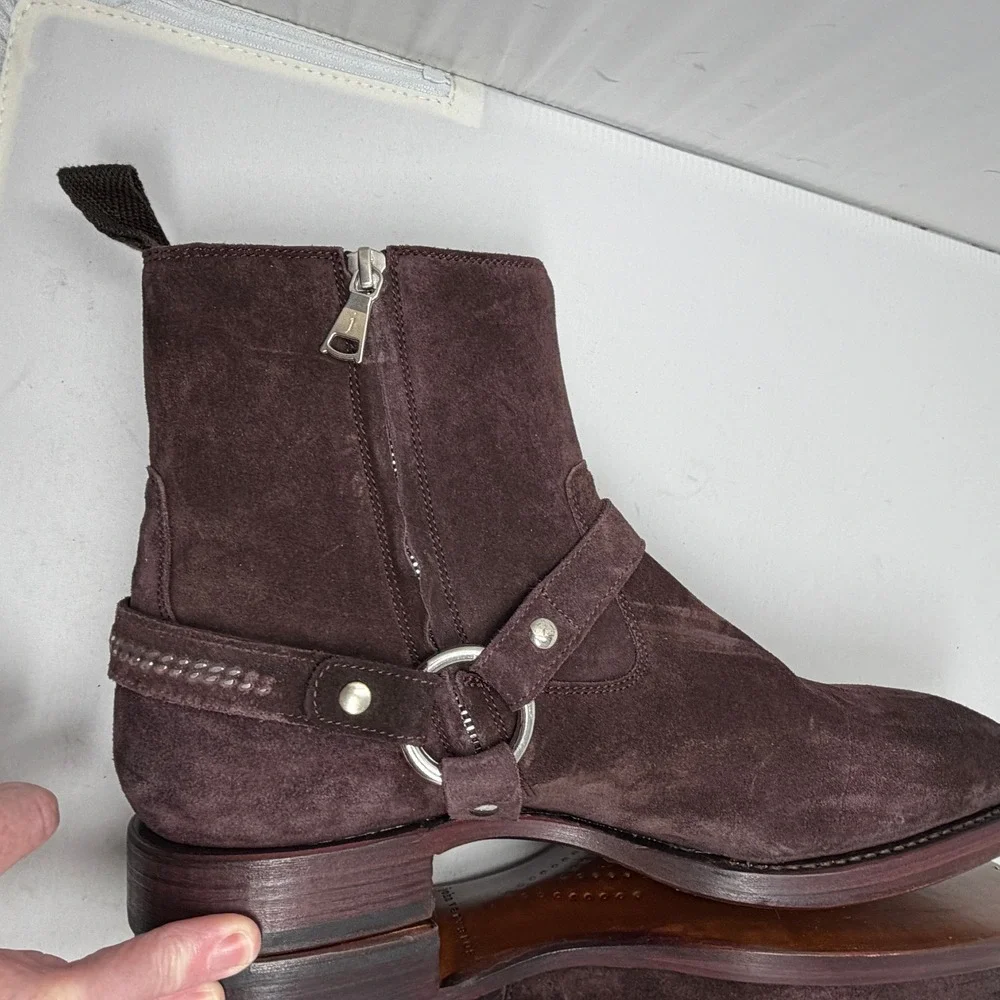 John Varvatos Mens Brown Suede Regent Harness ‎ Boots Made in Italy Size 10 NWOT